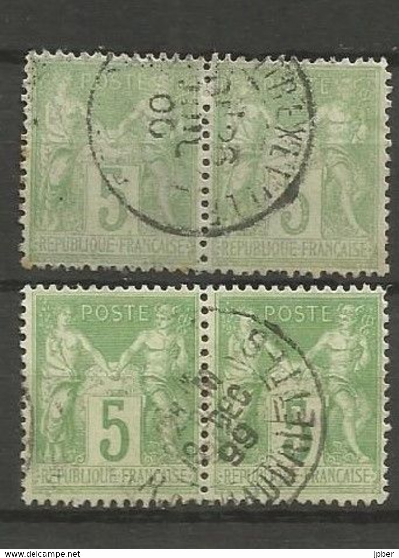 France - Type Sage - N°102 - 5c. Paires  Vert-jaune Et Vert-jaune Pâle - 1898-1900 Sage (Type III)