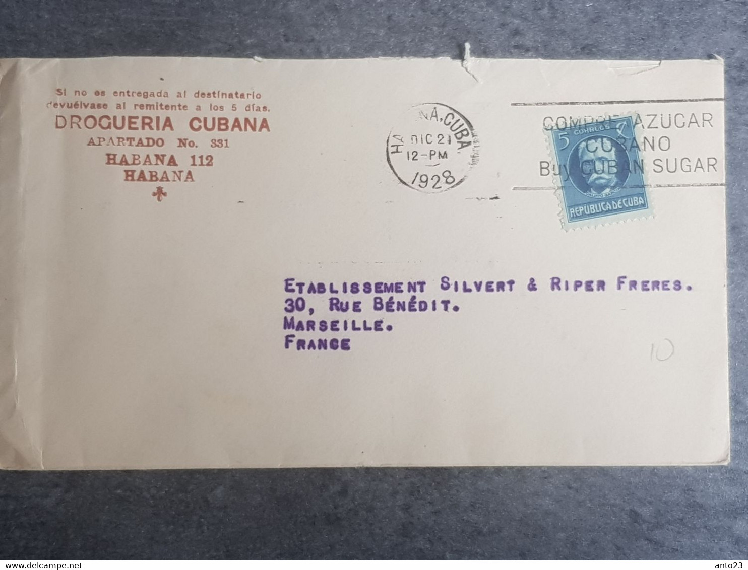 CUBA - LSC - DROGUERIA CUBANA A HABANA Cuba Pour Marseille France En 1928 - Cartas & Documentos