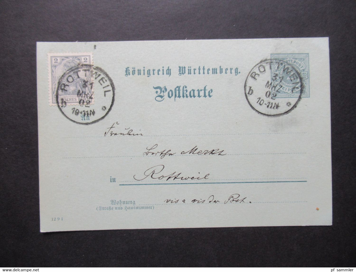 AD Württemberg 21.3.1902 Letzttag Der Eigenen Marken In Württemberg GA Mit Germania ZuF Gesendet " Vis A Vis Per Post" - Postal  Stationery