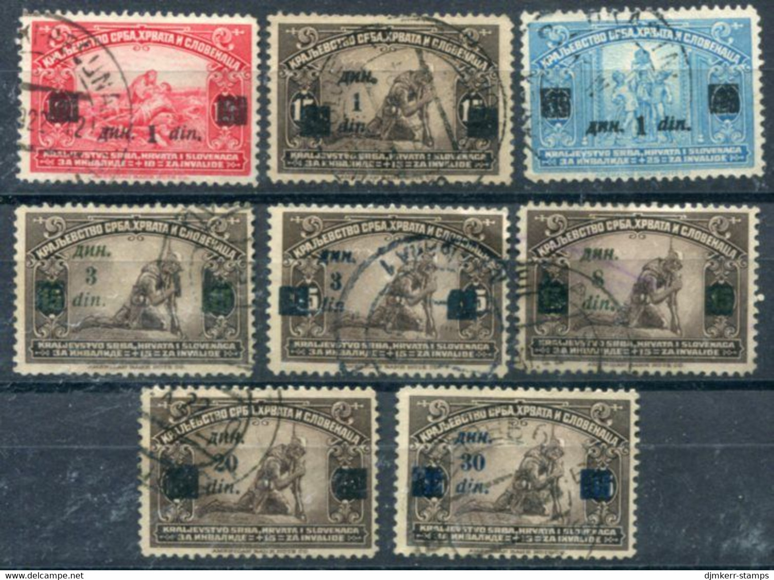 YUGOSLAVIA (SHS) 1922 Surcharges On War Charity With Both 3 D. Used.  Michel 162-68 + 165b - Gebruikt