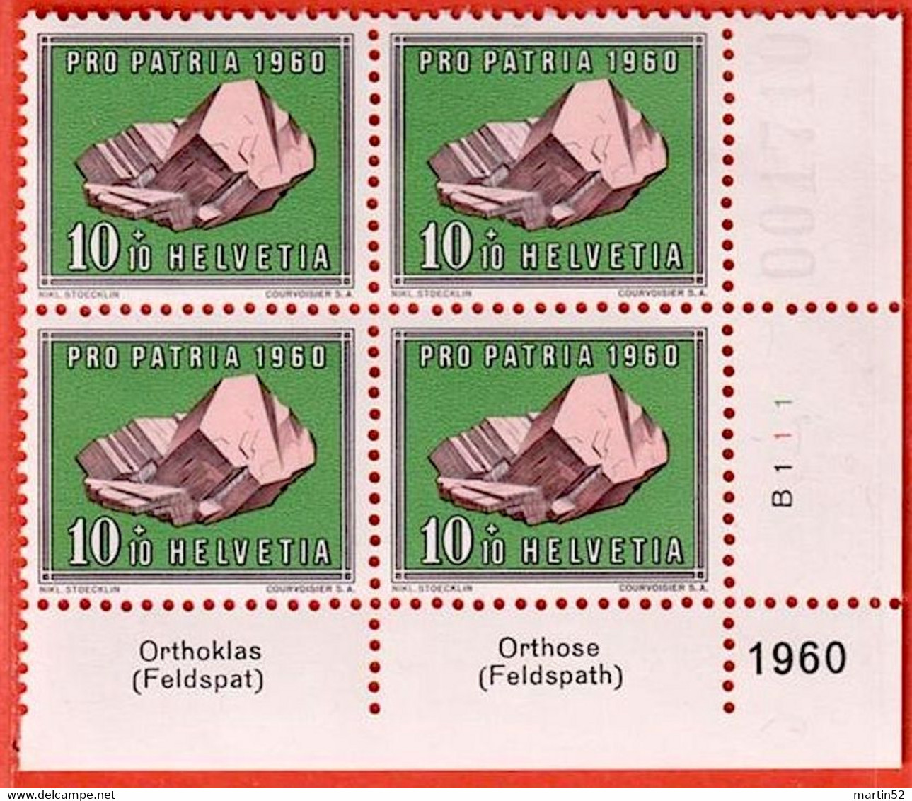 Schweiz Suisse Pro Patria 1960: Zu-N° WII 97 Mi 715 Yv 662 ** MNH + Tab "Orthoklas & Orthose (Feldspath)" (Zu CHF 10.00) - Minéraux