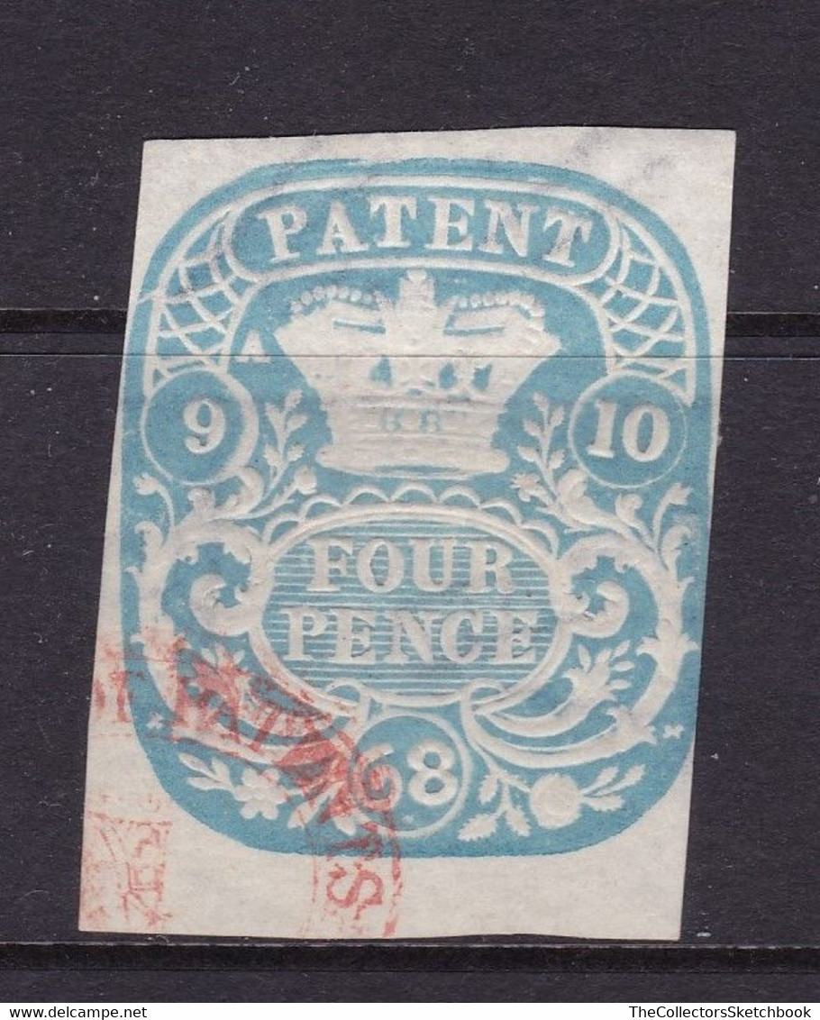 GB Fiscal/ Revenue Stamp.  Patent 4d Blue  (A) - Revenue Stamps