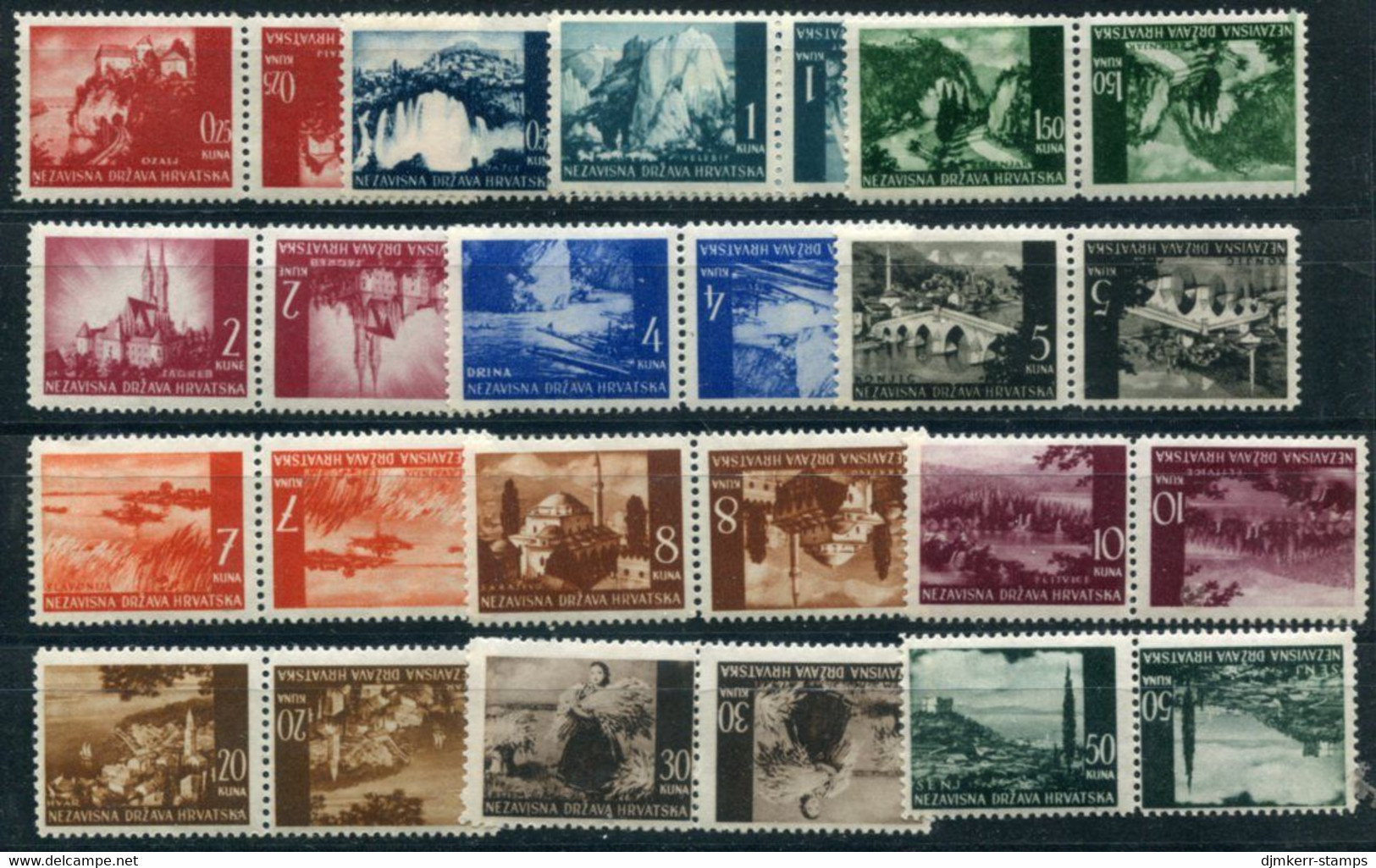 CROATIA 1941 Landscape Definitive  Tete-beche Pair,s Except 6 K.  (13 Pairs)  MNH / **. - Kroatië