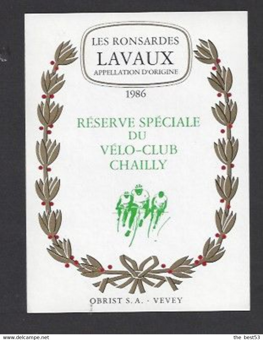 Etiquette De Vin Lavaux -  Réserve Spéciale Du Vélo Club Chailly  à Lausanne  (Suisse)  -  Thème Cyclisme - Cyclisme