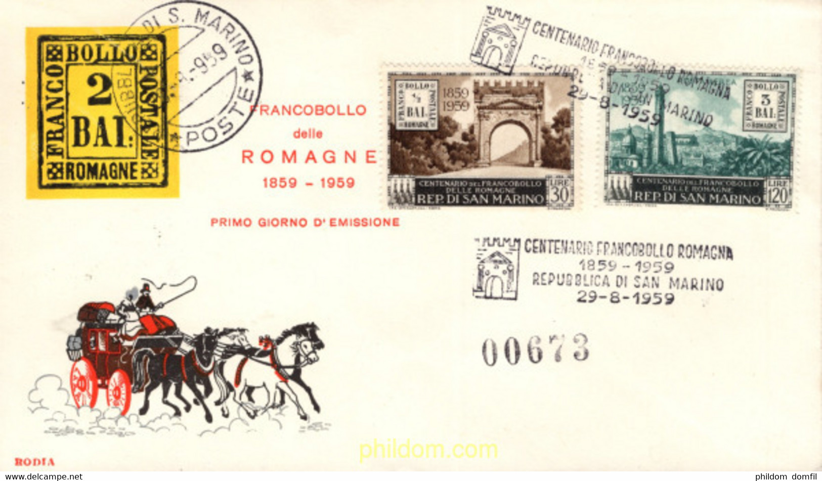 563265 MNH SAN MARINO 1959 CENTENARIO DEL PRIMER SELLO DE LA ROMAGNA - Gebraucht