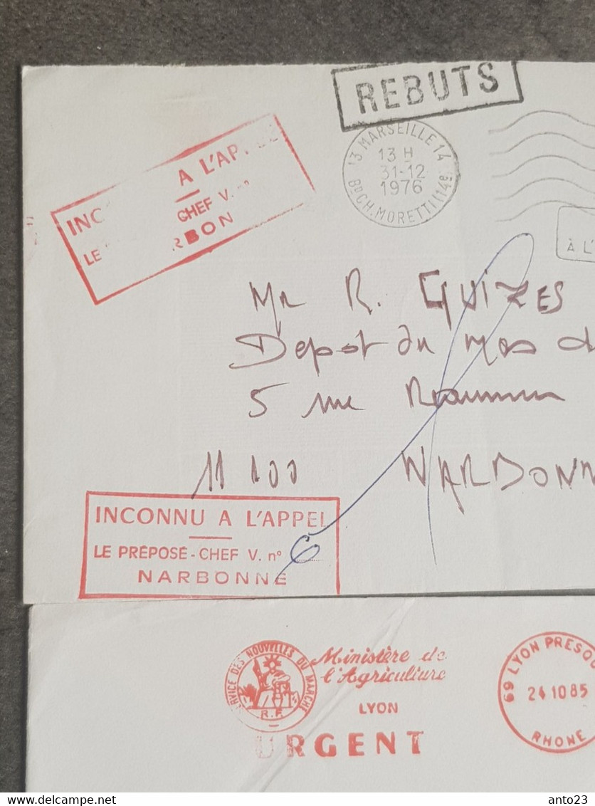 FRANCE Lot De 2 Lettres Accidentes Une Fausse Direction Et Un Rebuts 1976 Et 1985 EMA Ministère De L Agriculture - Lettres Accidentées