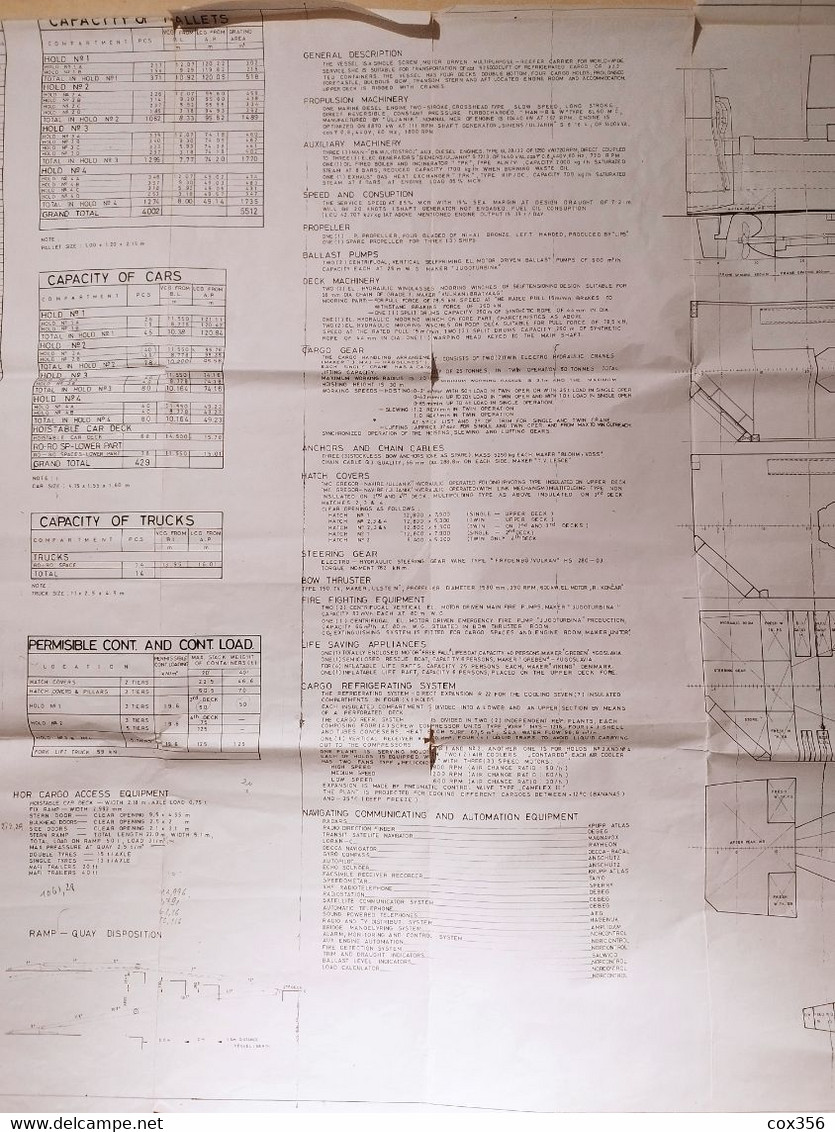 Documents HORNBAY NAVIRES CMA Portes Containers. 7 Grands PLAN du Cargo et divers documents dans un Classeur de 2.5 kg