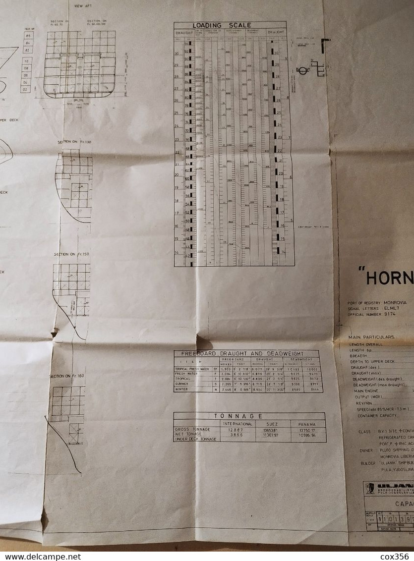 Documents HORNBAY NAVIRES CMA Portes Containers. 7 Grands PLAN du Cargo et divers documents dans un Classeur de 2.5 kg