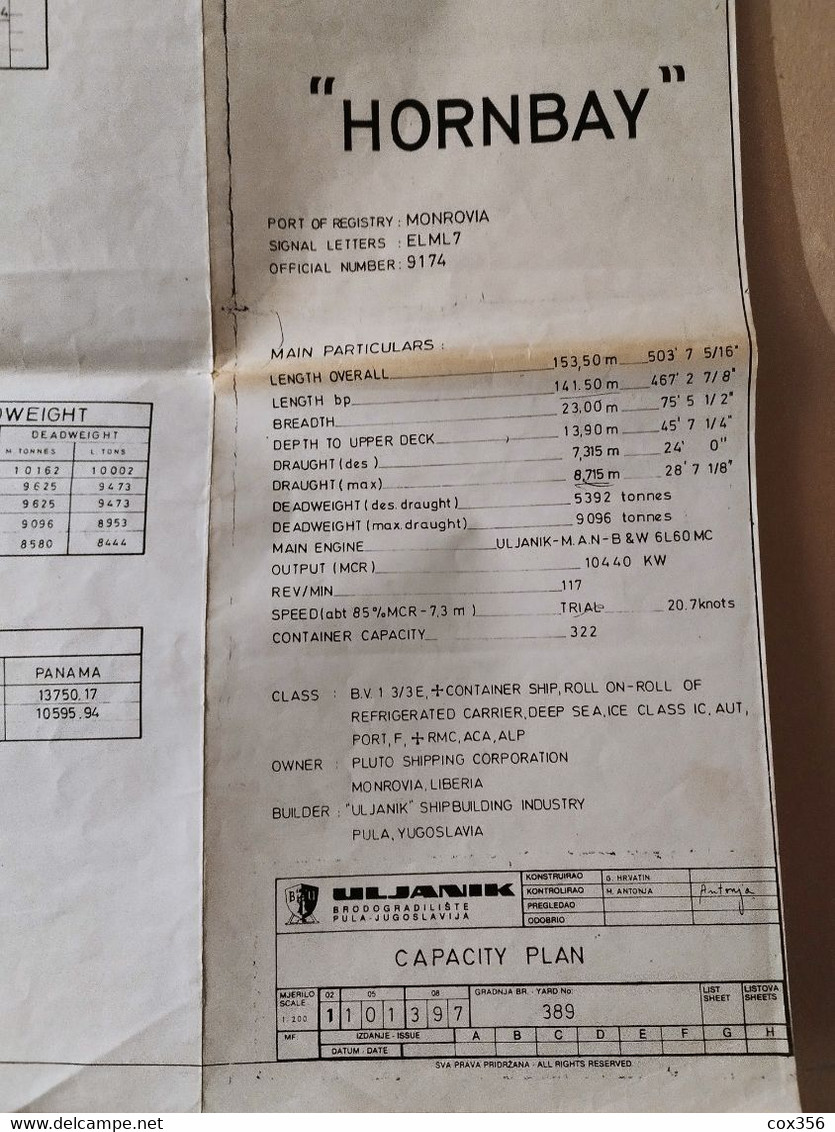 Documents HORNBAY NAVIRES CMA Portes Containers. 7 Grands PLAN du Cargo et divers documents dans un Classeur de 2.5 kg