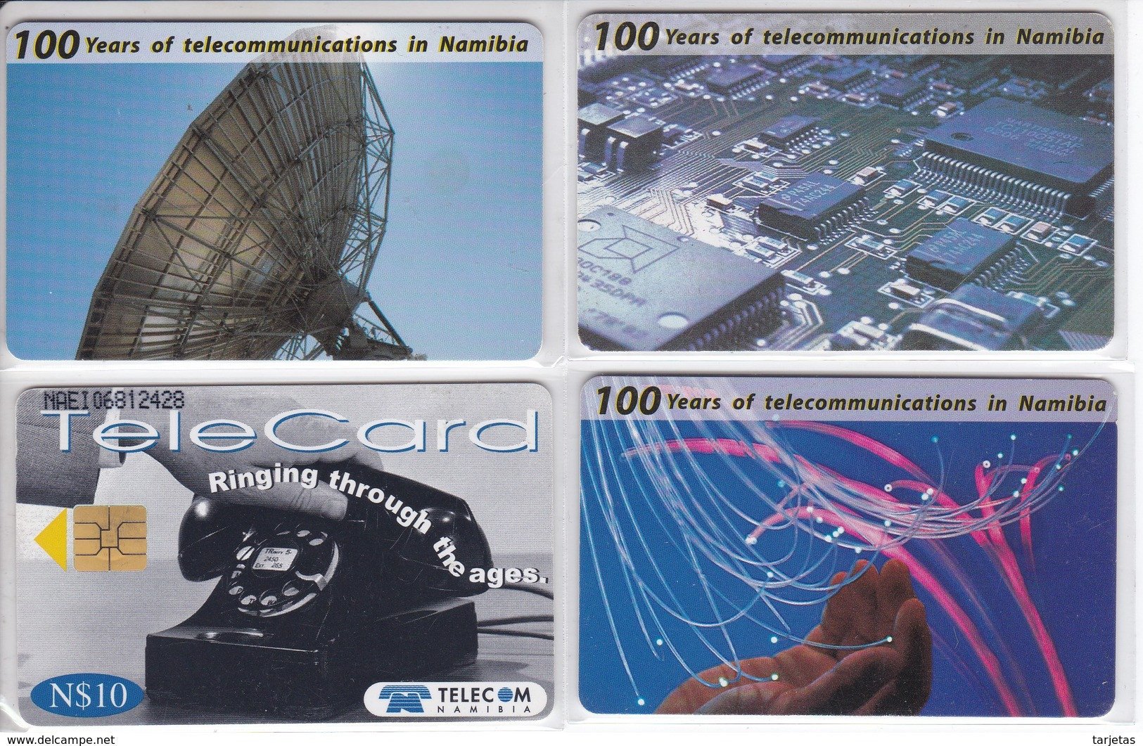 SERIE COMPLETA DE 4 TARJETAS DE NAMIBIA DE 100 YEARS TELECOMMUNICATIONS - Namibië