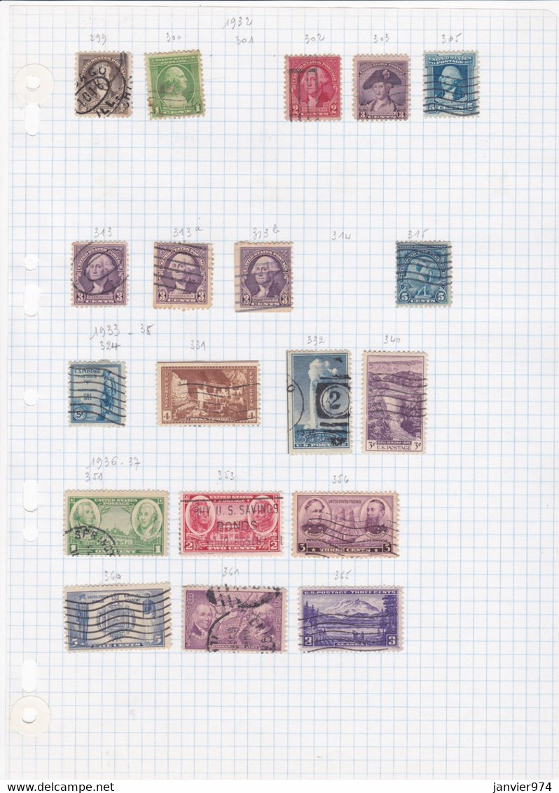 USA. Lot de 457 Timbres Oblitérés sur charnière de 1870 à 1960 , voir les 21 Scans