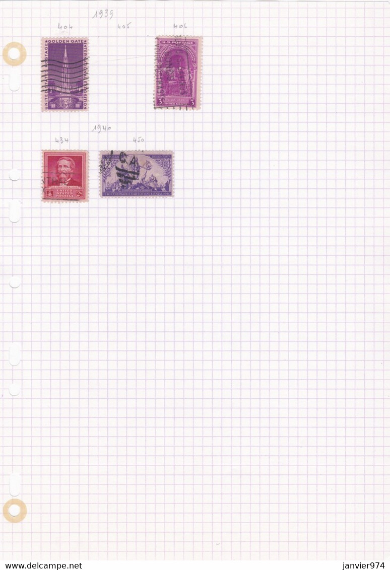 USA. Lot de 457 Timbres Oblitérés sur charnière de 1870 à 1960 , voir les 21 Scans