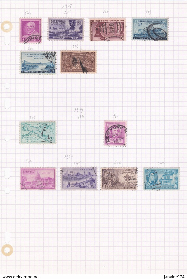 USA. Lot de 457 Timbres Oblitérés sur charnière de 1870 à 1960 , voir les 21 Scans