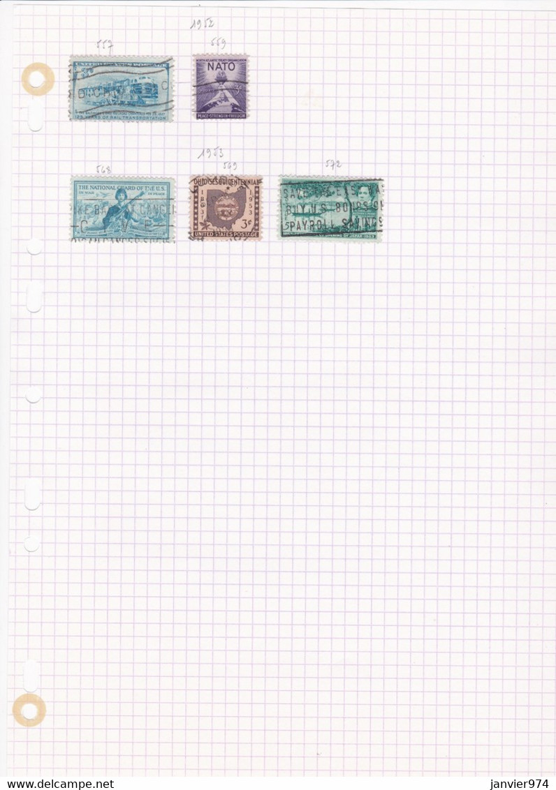 USA. Lot de 457 Timbres Oblitérés sur charnière de 1870 à 1960 , voir les 21 Scans