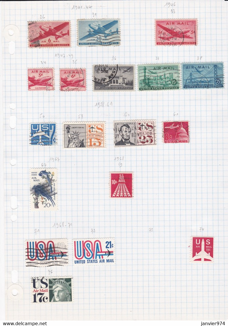 USA. Lot de 457 Timbres Oblitérés sur charnière de 1870 à 1960 , voir les 21 Scans