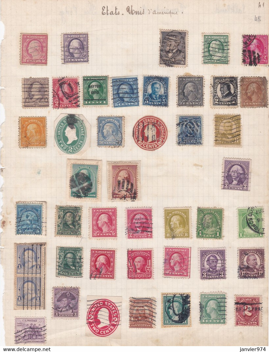 USA. Lot de 457 Timbres Oblitérés sur charnière de 1870 à 1960 , voir les 21 Scans