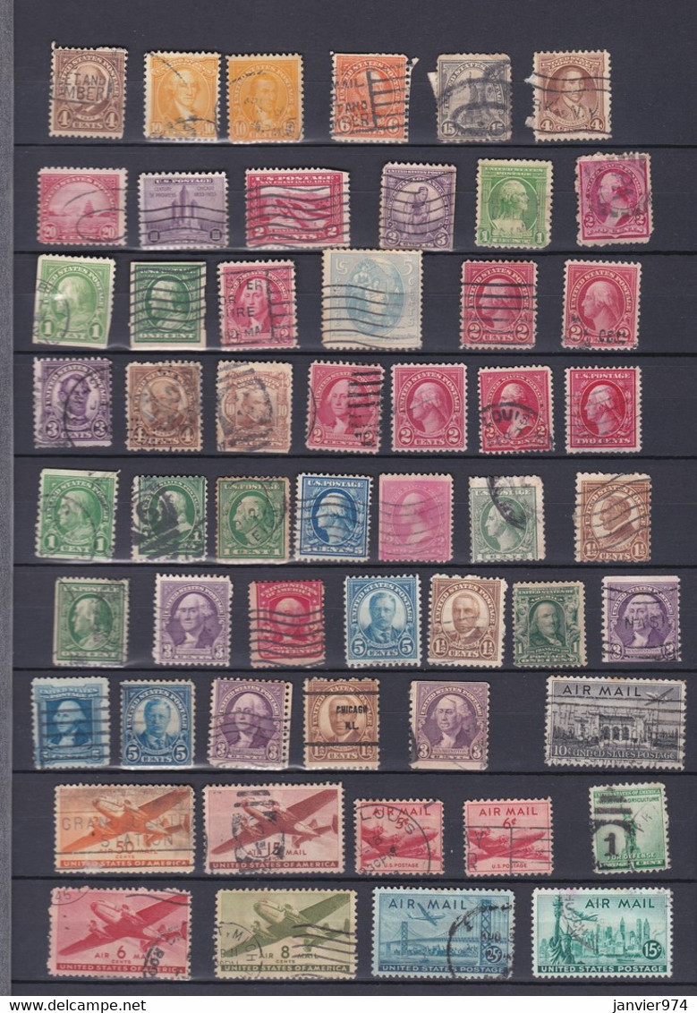 USA. Lot de 457 Timbres Oblitérés sur charnière de 1870 à 1960 , voir les 21 Scans