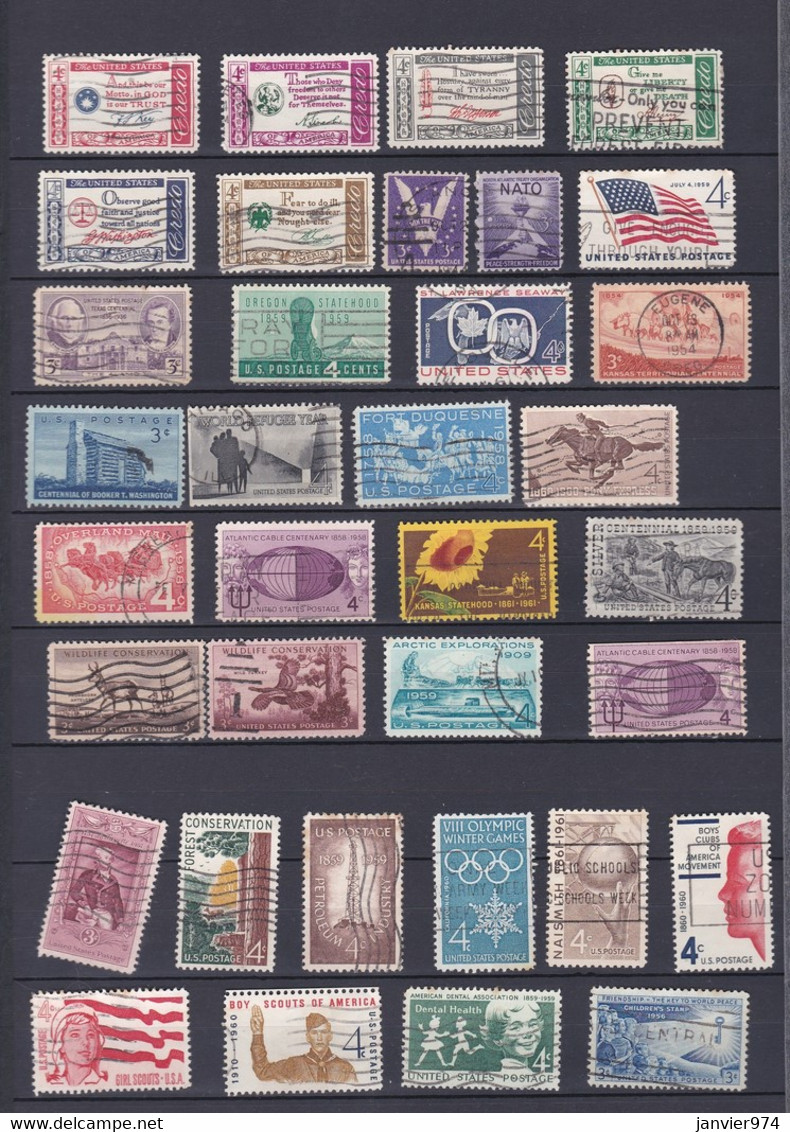 USA. Lot de 457 Timbres Oblitérés sur charnière de 1870 à 1960 , voir les 21 Scans