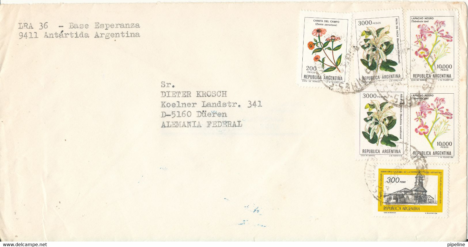 Argentina Cover Sent To Germany 28-2-1983 With More FLOWER Stamps - Briefe U. Dokumente