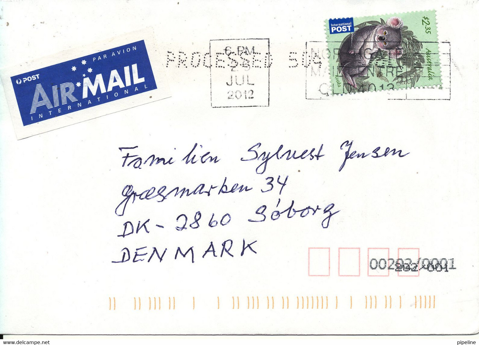 Australia Cover Sent To Denmark 26-7-2012 Single Franked - Storia Postale