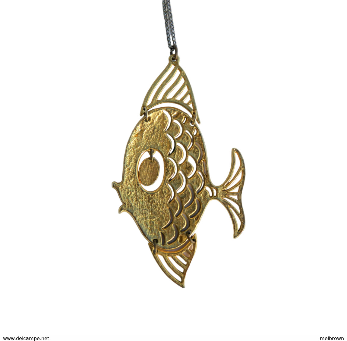 Green And Gold Vintage 1970's Articulated Angelfish Pendant - Pendentifs