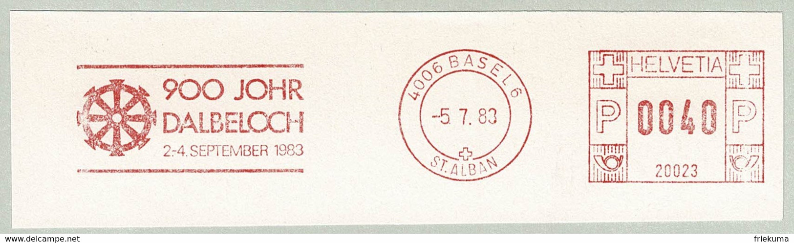Schweiz / Schweden 1983, Freistempel / EMA / Meterstamp Dalbeloch Basel, Wasserrad / Roue Hydraulique / Water Wheel - Wasser