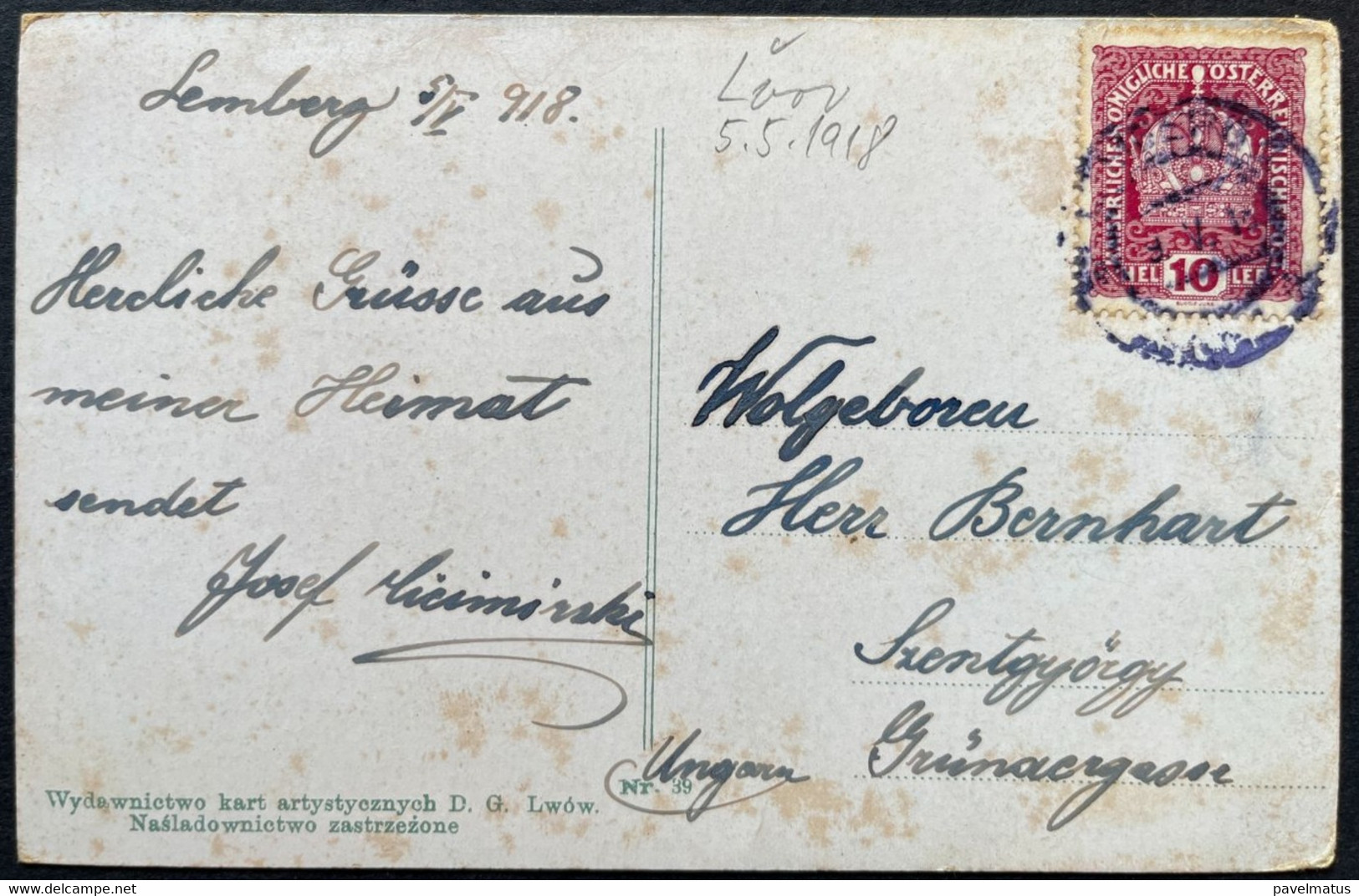 Poland  1918    Austrian Period  Postcard Lwow 5.5.1918 Teatr Miejski - Lettres & Documents