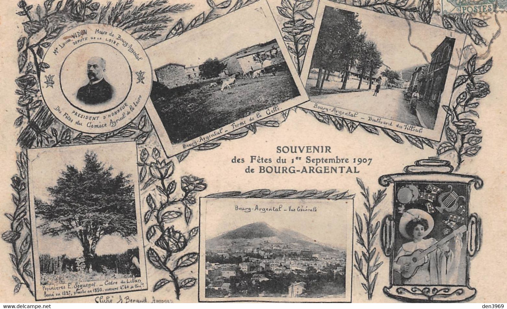 BOURG-ARGENTAL (Loire) - Souvenir Des Fêtes Du 1er Septembre 1907 - Louis Vidon Maire, Ferme De La Celle, Cèdre Du Liban - Bourg Argental