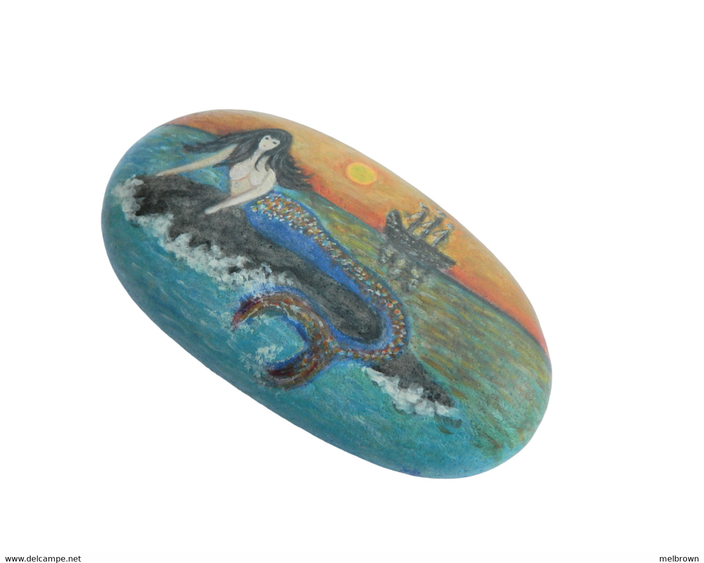 Blue Mermaid Hand Painted On A Smooth Beach Stone Paperweight - Briefbeschwerer