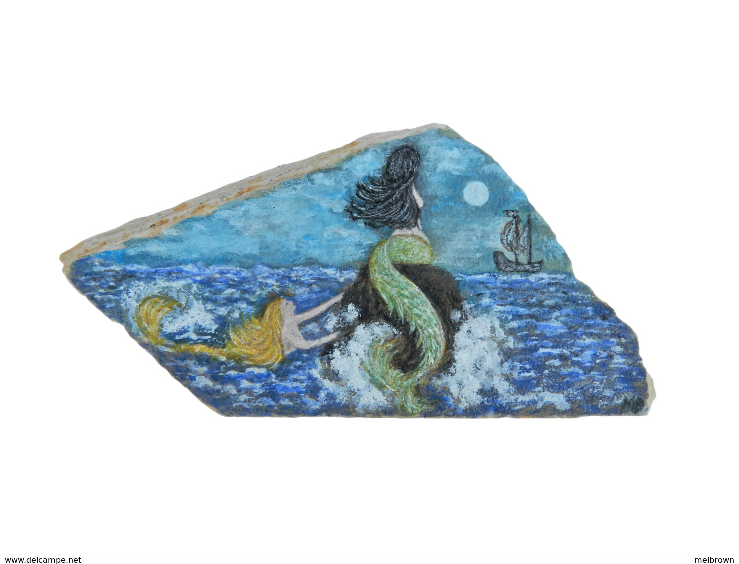 Two Mermaids Hand Painted On Spanish Tosca Stone - Presse-papiers