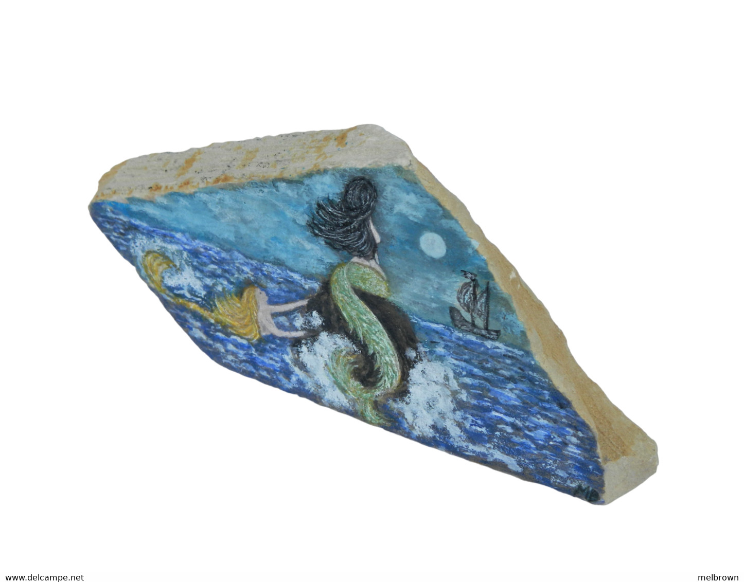Two Mermaids Hand Painted On Spanish Tosca Stone - Presse-papiers