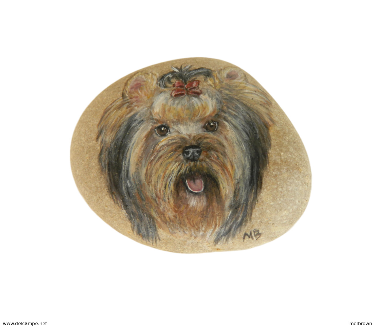 Yorkshire Terrier Hand Painted On A Smooth Beach Stone Paperweight - Tiere