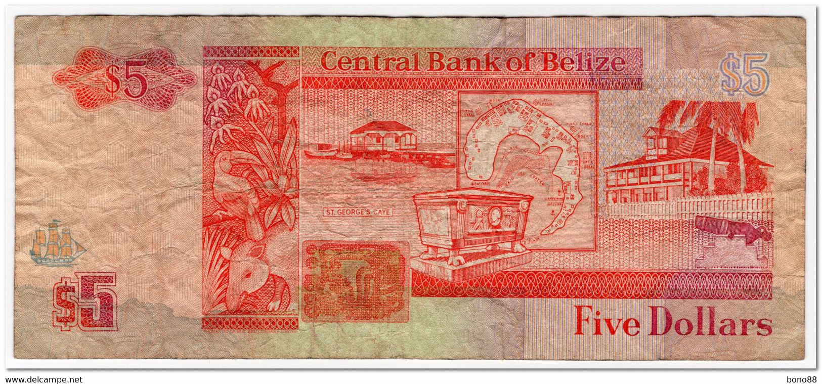 BELIZE,5 DOLLARS,1991,P.53b,CIRCULATED - Belize