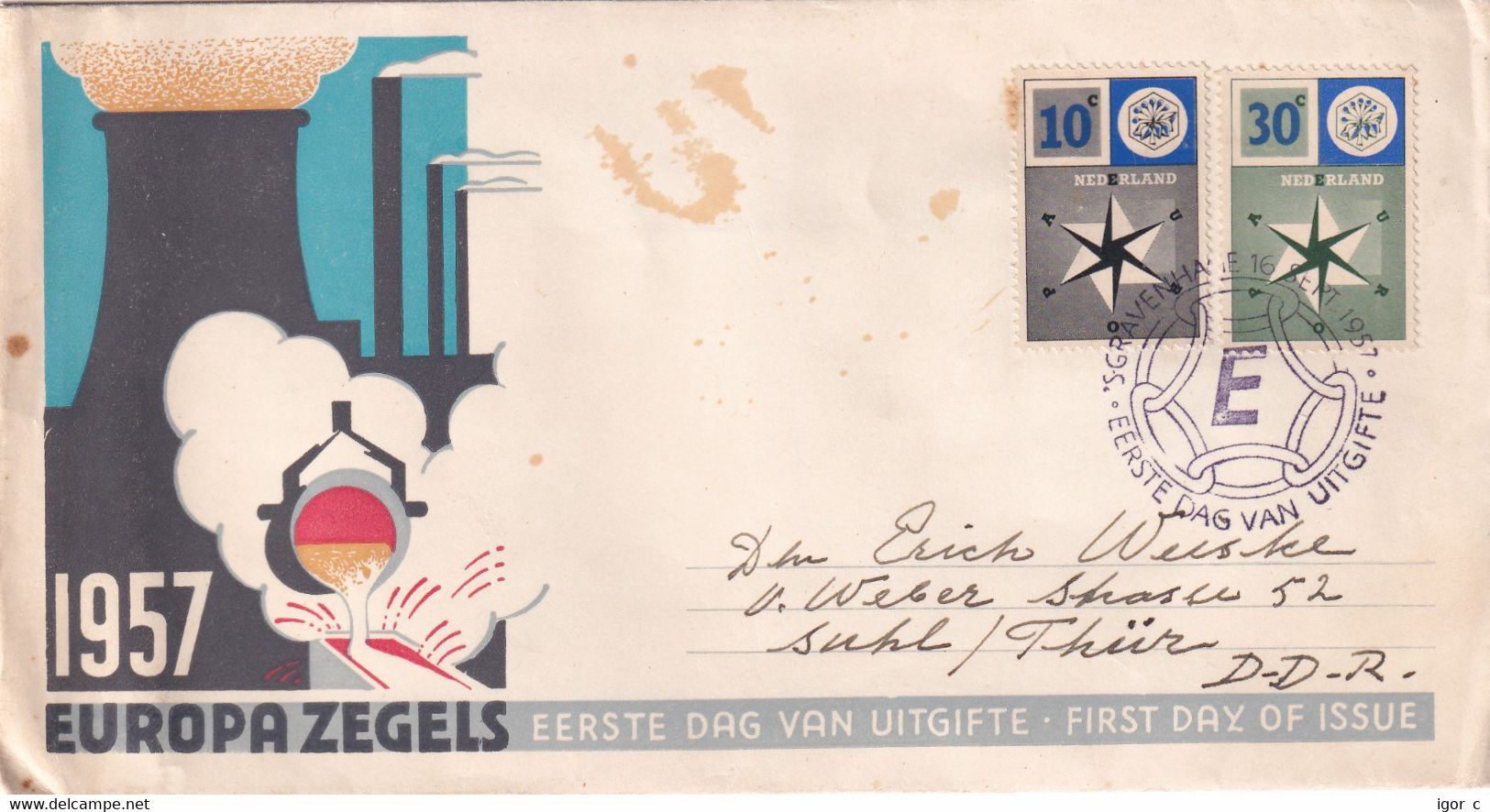 Netherland 1957 Cover: European Union; Europa Cept; Metal Industry - 1957