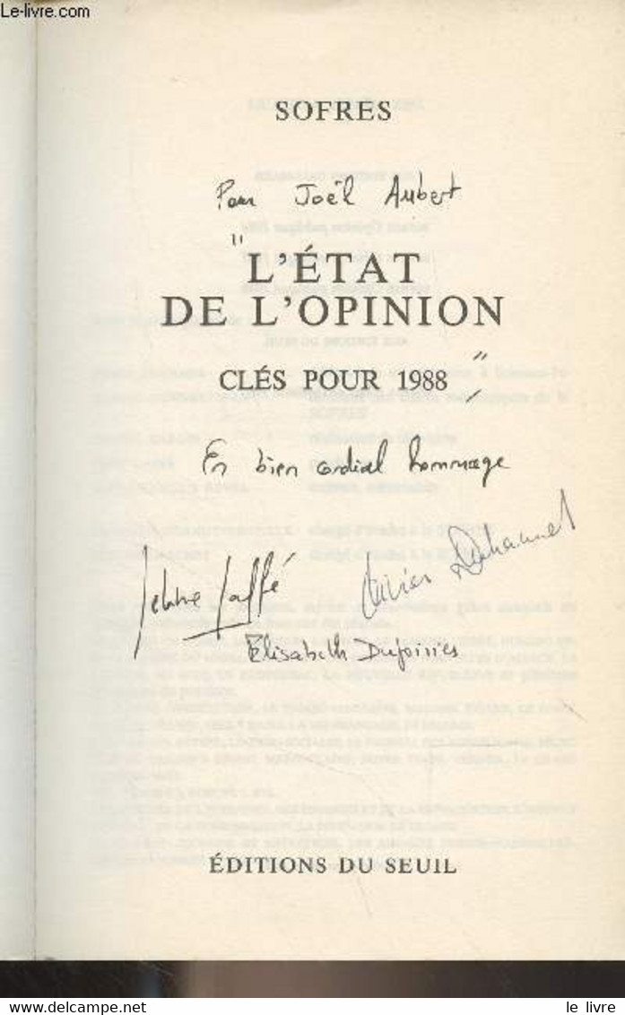 L'état De L'opinion, Clés Pour 1988 - Sofres - 1988 - Livres Dédicacés