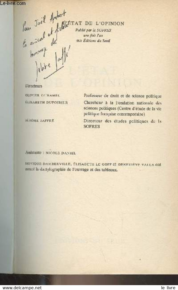 L'état De L'opinion, Clés Pour 1987 - Sofres - 1987 - Livres Dédicacés