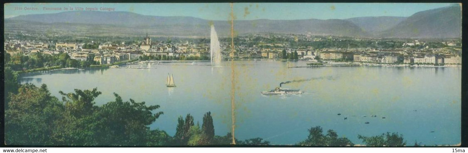 Genève Panorama De La Ville Depuis Cologny Carte Panorama 9x28cm - Cologny