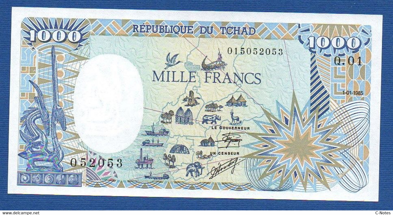 CHAD - P.10 – 1000 1.000 Francs 01.01.1985 XF/aUNC, Serie Q.01 052053 - Incomplete Map Of Chad On Top - RARE - Chad