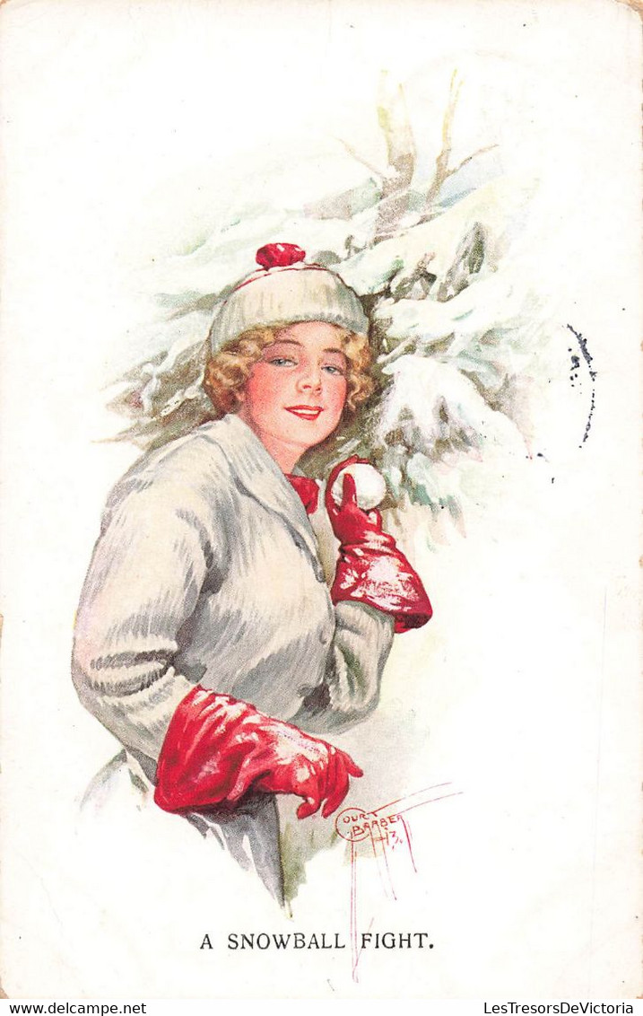 CPA Illustrateur - A Snowball Fight - Bataille De Boule De Neige - Court Barber - Femme Avec Des Gants Rouges - Other & Unclassified