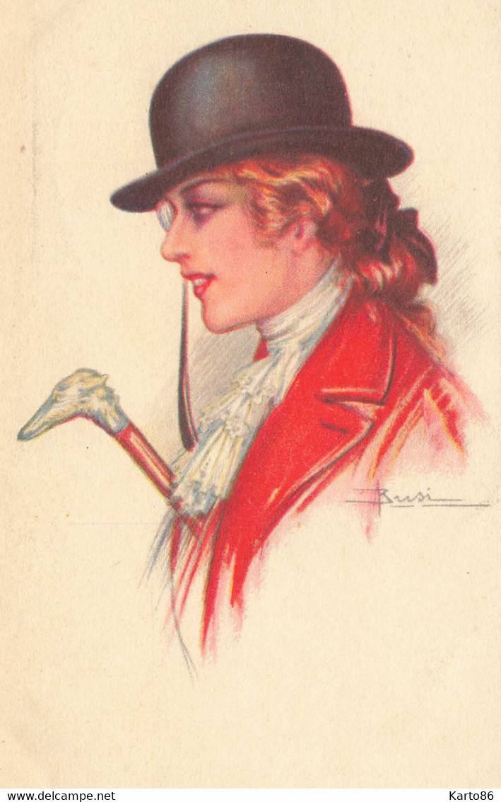 A. BUSI * CPA Illustrateur Adolfo Busi Italien Italia * N°112-4* Femme Monocle Chapeau Hat Mode Pommeau Canne Tête Chien - Busi, Adolfo