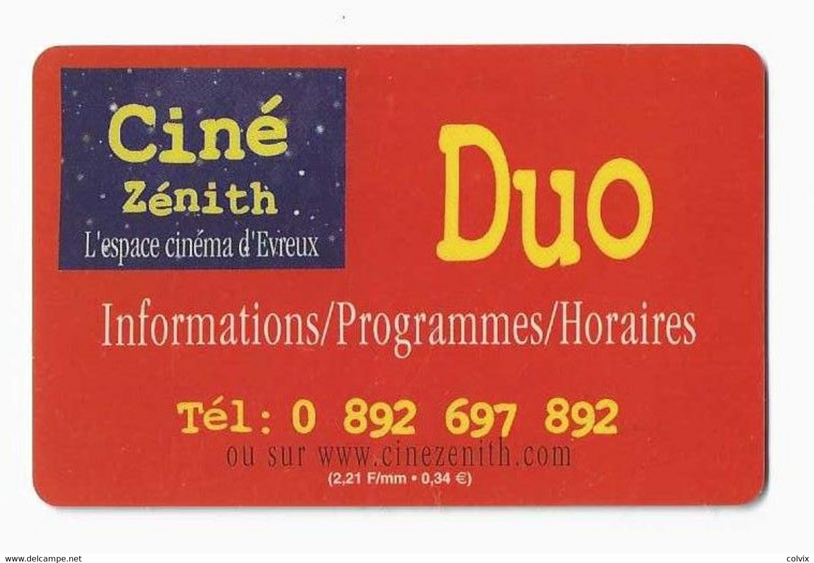 FRANCE CARTE CINEMA ZENITH EVREUX - Kinokarten