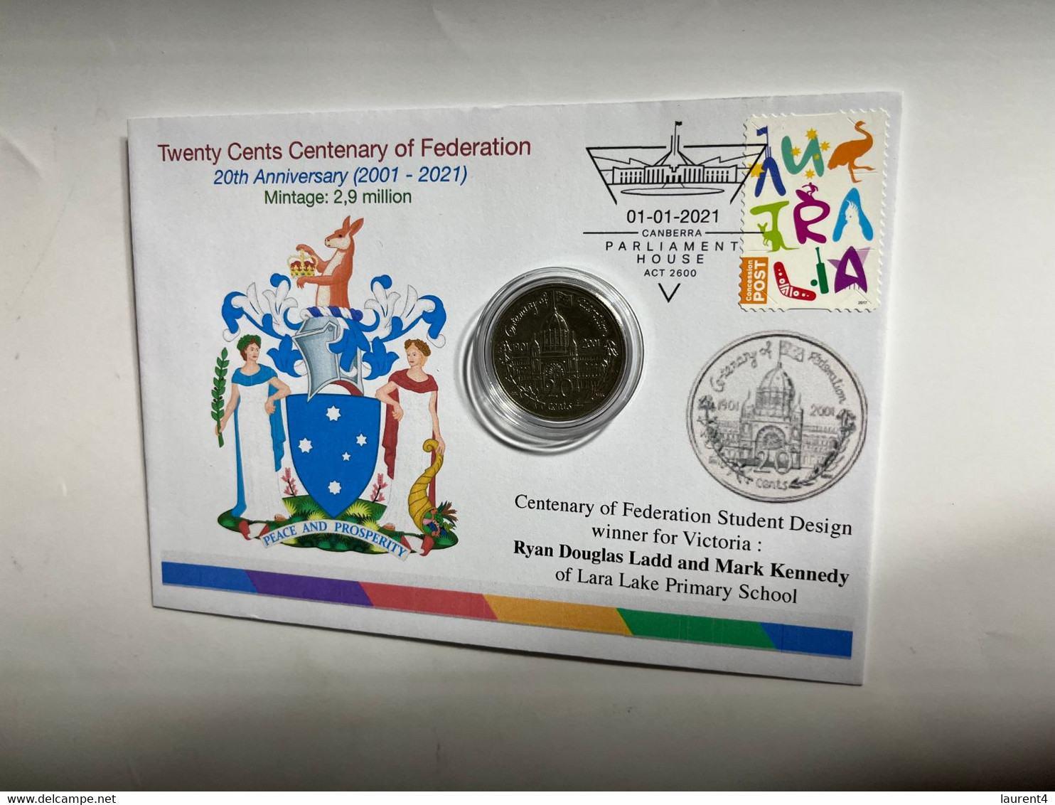 (1 N 34) 20 Cent "Scarce" Coin - 20th Anniversary - Victoria - Centenary Of Federation Coin (20th Anni. Cover) - 20 Cents