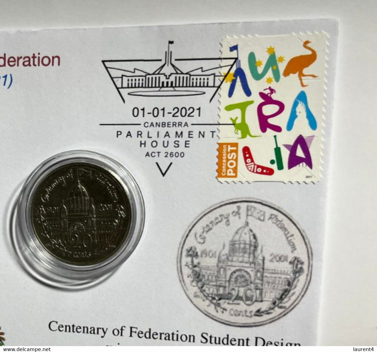 (1 N 34) 20 Cent "Scarce" Coin - 20th Anniversary - Victoria - Centenary Of Federation Coin (20th Anni. Cover) - 20 Cents