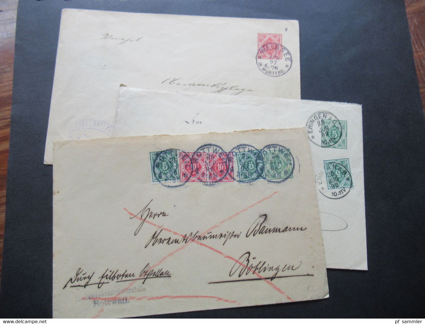 AD Württemberg 1897 - 1906 Kleiner Posten Mit 3 Dienstumschlägen / 1x Durch Eilboten Mit 4 Zusatzfrankaturen - Ganzsachen