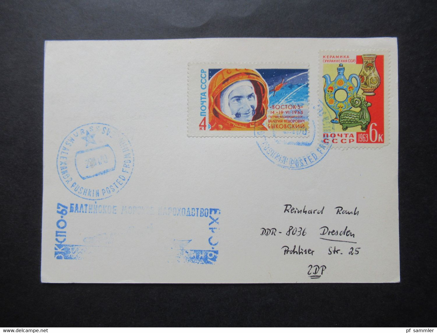 Sowjetunion UdSSR Schiffspost Blaue Stempel MS Alexandr Pushkin In Die DDR Nach Dresden Gesendet - Covers & Documents