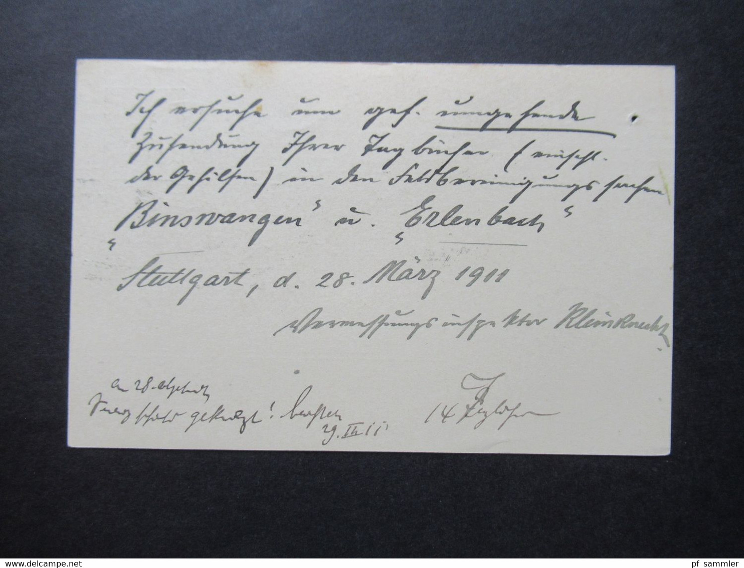 AD Württemberg 1911 Ganzsache Amtlicher Verkehr Dienst PK K. Centralstelle F.D. Landwirtschaft Stempel Stuttgart - Ganzsachen