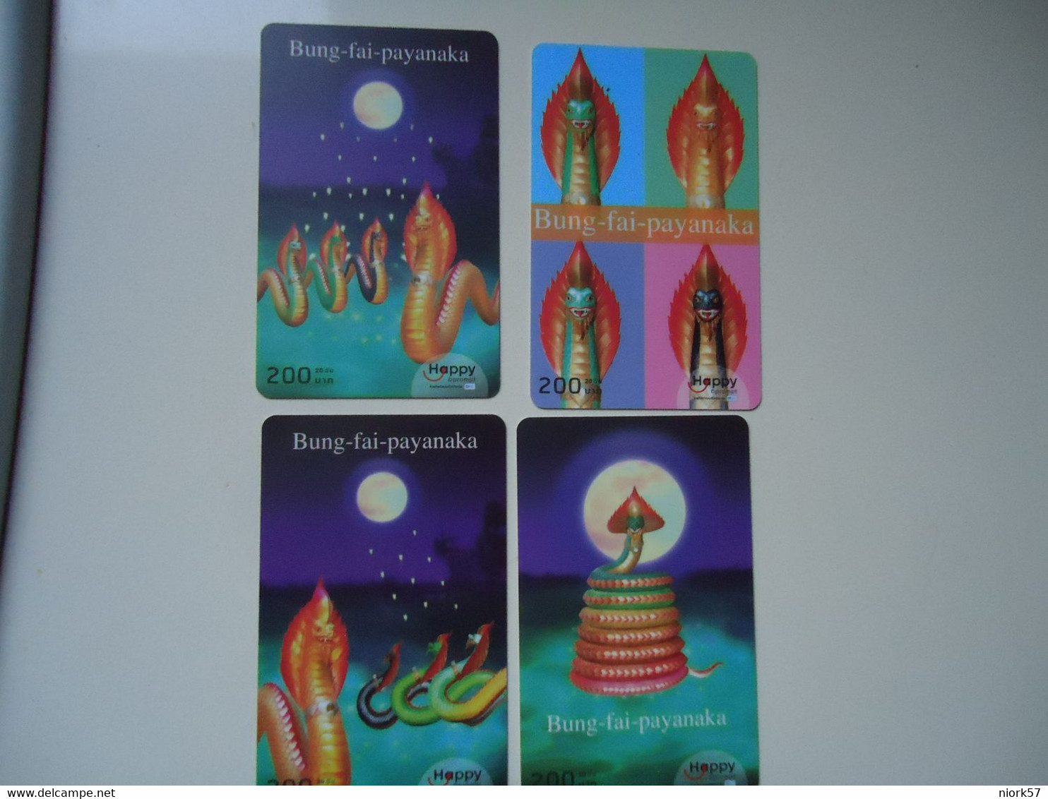 THAILAND USED CARDS  SET 4 SNAKES COMBRA - Cocodrilos Y Aligatores