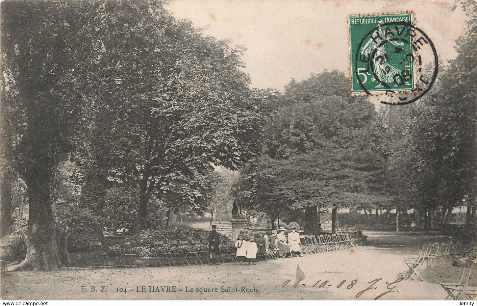 76 Le Havre Le Square Saint Roch  CPA Cachet 1908 - Saint-Roch (Plein)