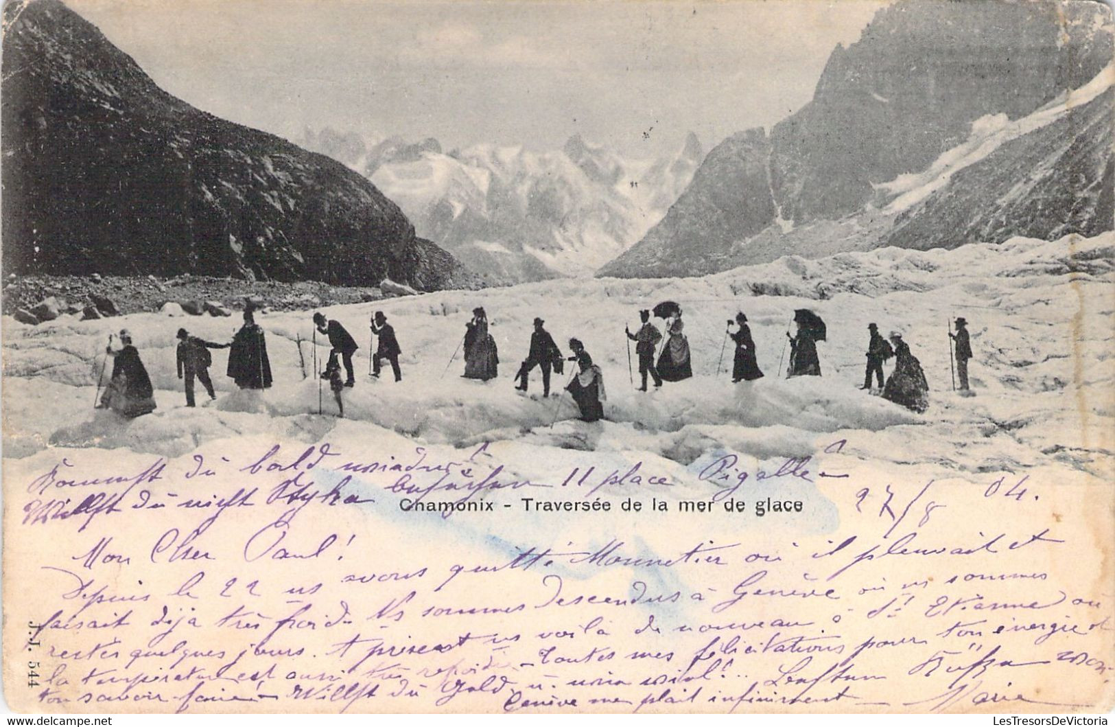 CPA - FRANCE - 74 - CHAMONIX - TRAVERSEE DE LA MER DE GLACE - Animée - Précurseur - Dos Non Divisé - Chamonix-Mont-Blanc