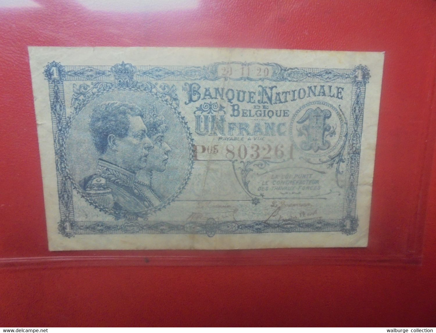 BELGIQUE 1 Franc 1920 Circuler (B.28) - 1 Franc
